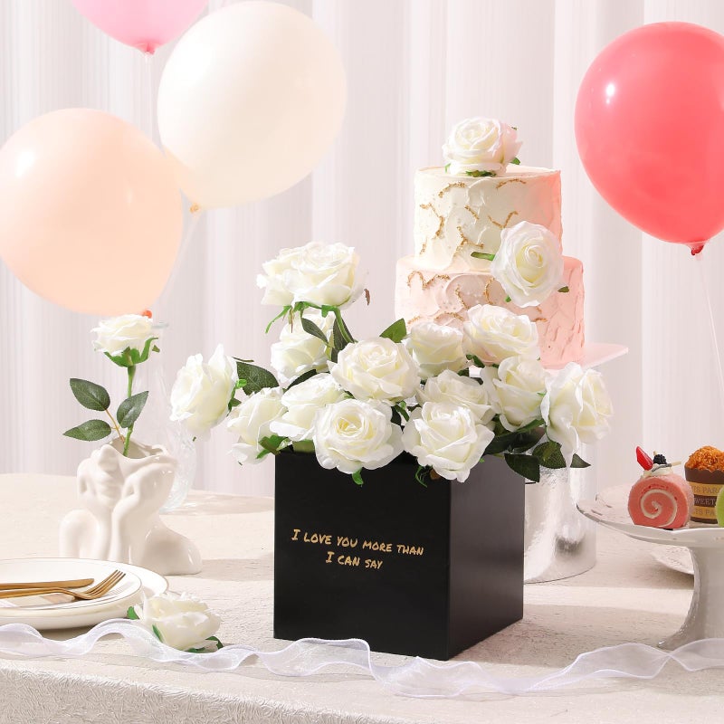 Tifuly زهور صناعية من Tifuly White Roses - 12 قطعة من باقة ورود الحرير المزيفة ذات جذع طويل واحد واقعي للحفلات والمنزل وحفلات الزفاف والديكور المنزلي (أبيض فاتح) - Image 4